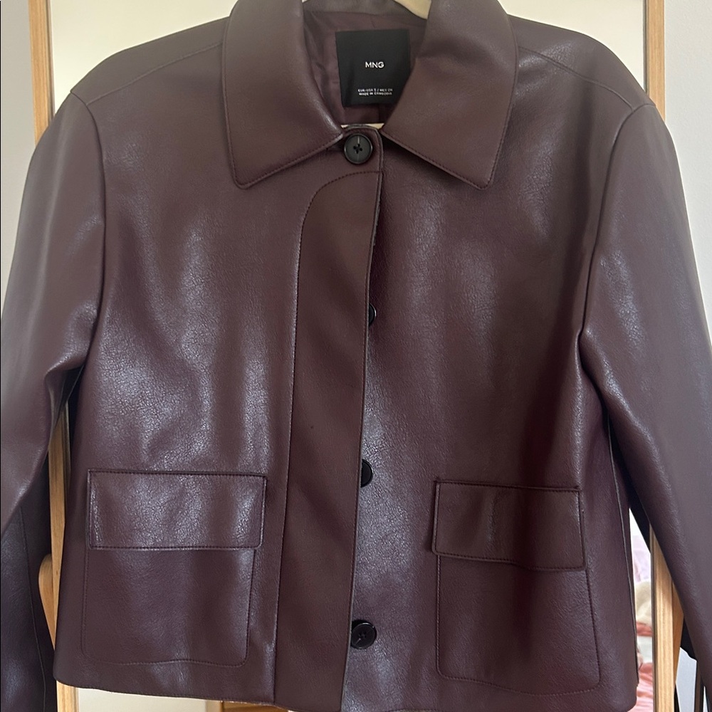 Mango Deep Burgundy Vegan Leather Jacket